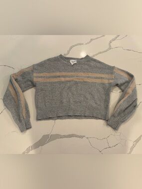 Willow & wind Gray Cropped Sweater with Beige Stripes small